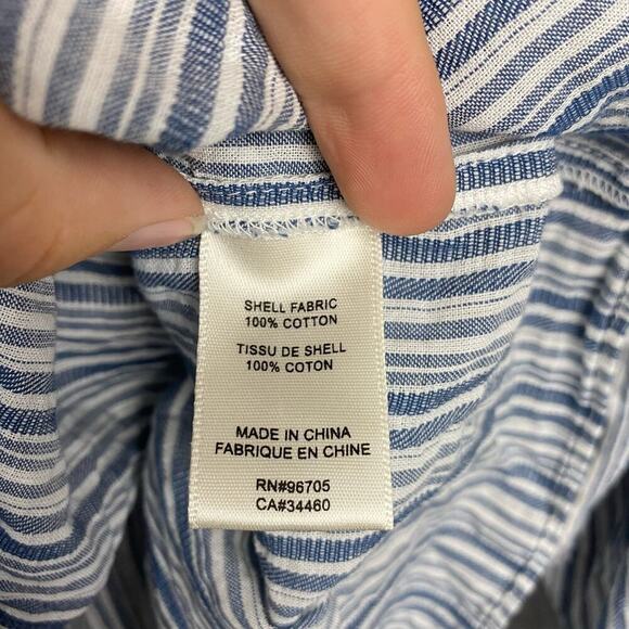 Rebecca Taylor Blouse Off Shoulder Cotton Strappy Stripe Blue White 8 Medium - Picture 5 of 8